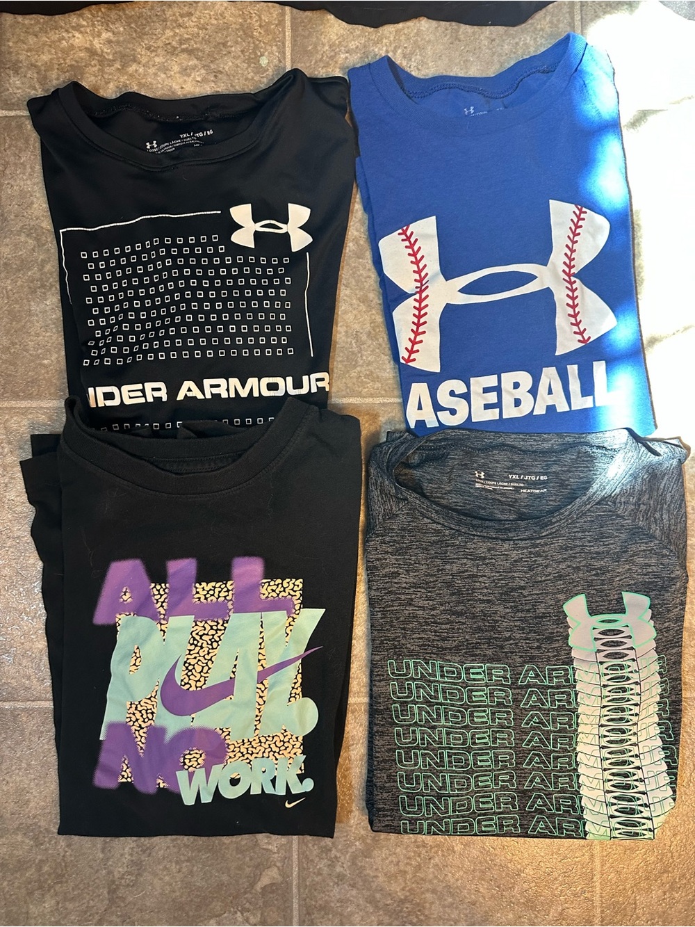 Nike and Under Armour Kids' Graphic Performance Tees Size Youth XL
